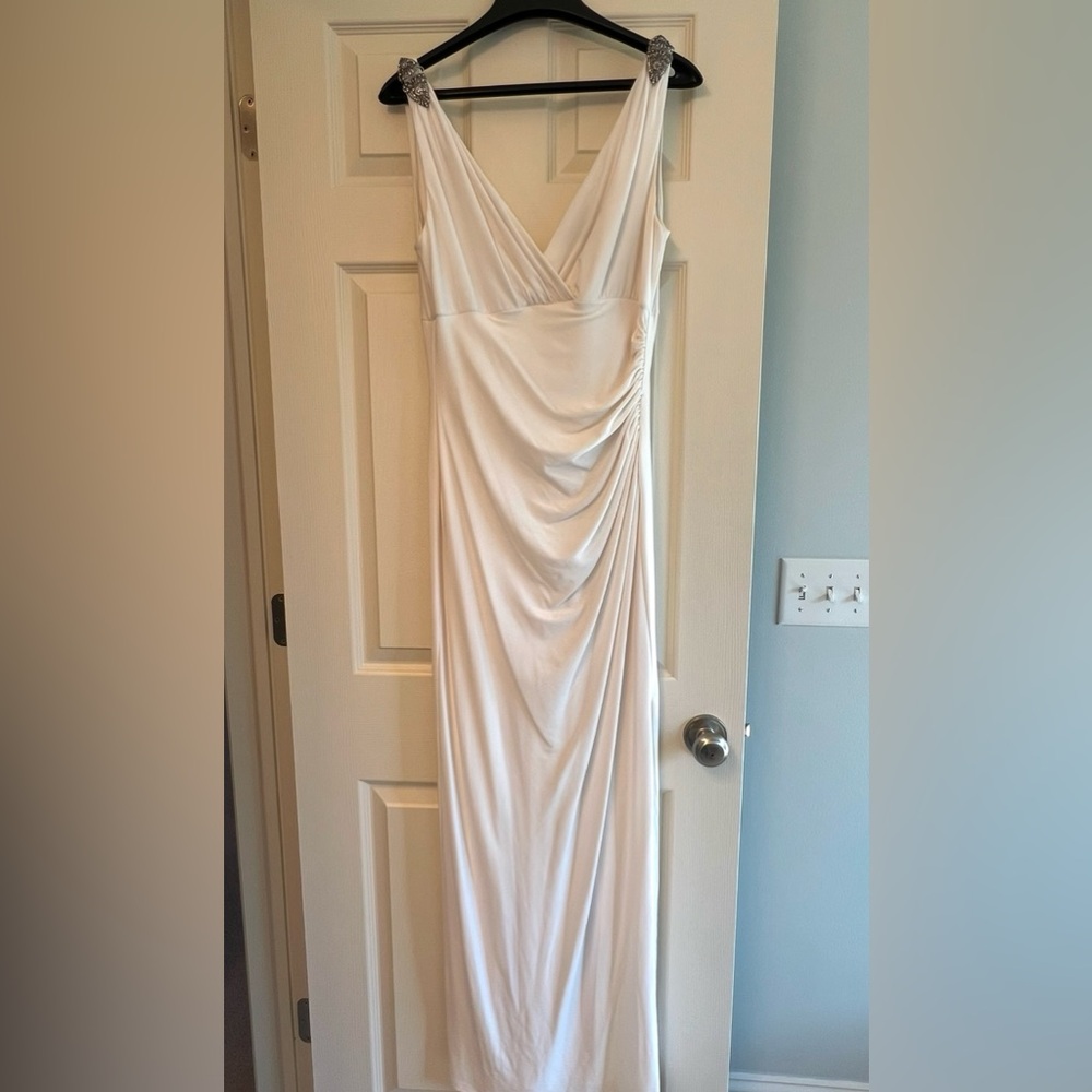 Lauren Ralph Lauren White Asymmetrical Ruched Maxi Gown